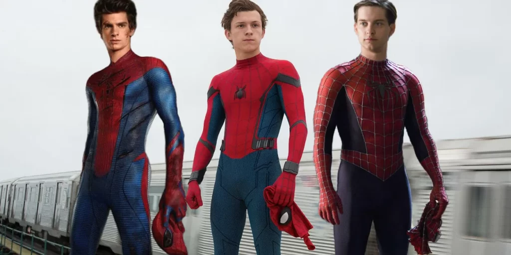 An image of all three Spider-Men - Andrew Garfield, Tom Holland and Tobey Maguire